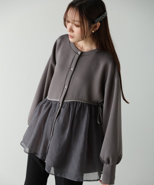Bab（バブ）の「前後2WAYペプラムオーガンジーポンチトップス（Tシャツ/カットソー・レディース・アイボリー/グレイッシュベージュ/チャコールグレー/ベージュ・FREE）」の19枚目の写真