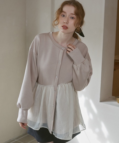 Bab（バブ）の「前後2WAYペプラムオーガンジーポンチトップス（Tシャツ/カットソー・レディース・アイボリー/グレイッシュベージュ/チャコールグレー/ベージュ・FREE）」の20枚目の写真