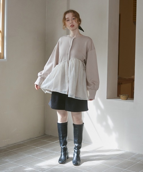 Bab（バブ）の「前後2WAYペプラムオーガンジーポンチトップス（Tシャツ/カットソー・レディース・アイボリー/グレイッシュベージュ/チャコールグレー/ベージュ・FREE）」の21枚目の写真