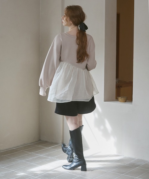 Bab（バブ）の「前後2WAYペプラムオーガンジーポンチトップス（Tシャツ/カットソー・レディース・アイボリー/グレイッシュベージュ/チャコールグレー/ベージュ・FREE）」の22枚目の写真