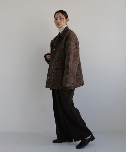 s0508s】hellam コート レザーカラーシャギーコート（カバーオール