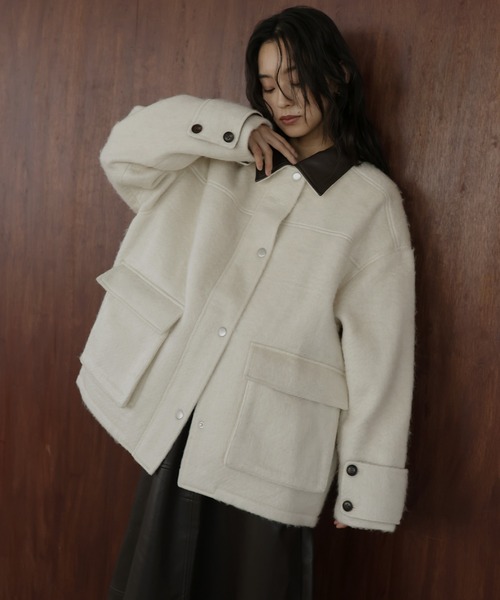 レザーカラーシャギーコート（カバーオール）｜hellam（へラム