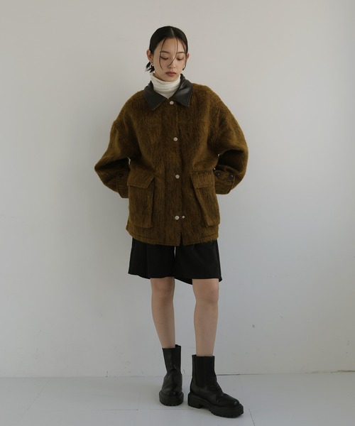 hellam（へラム）の「レザーカラーシャギーコート（カバーオール