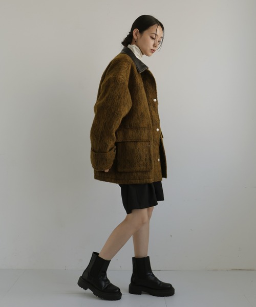 hellam（へラム）の「レザーカラーシャギーコート（カバーオール