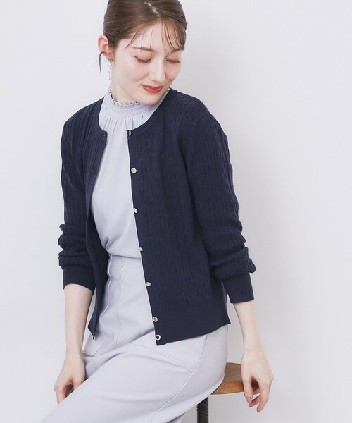 index（インデックス）の「クルーネックケーブルカーディガン【洗濯機OK】（カーディガン/ボレロ・レディース・ネイビー/ピンク系/イエロー系その他/オフホワイト/グレー・34/36/38/40/42）」の3枚目の写真