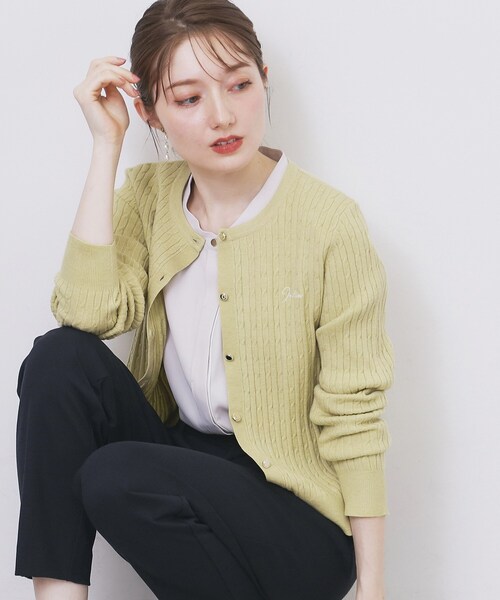 クルーネックケーブルカーディガン【洗濯機OK】（カーディガン/ボレロ