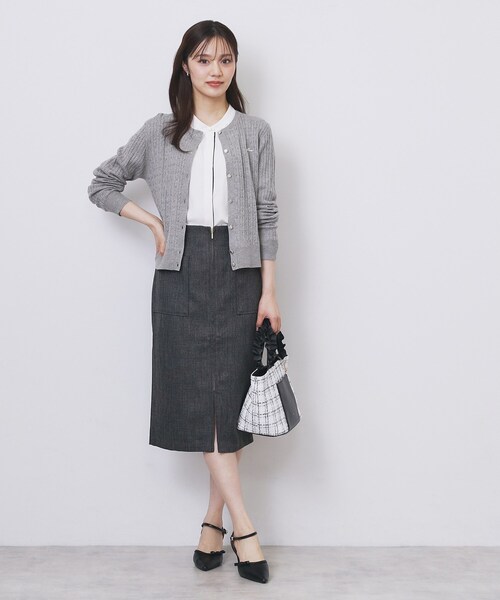 index（インデックス）の「クルーネックケーブルカーディガン【洗濯機OK】（カーディガン/ボレロ・レディース・ネイビー/ピンク系/イエロー系その他/オフホワイト/グレー・34/36/38/40/42）」の16枚目の写真