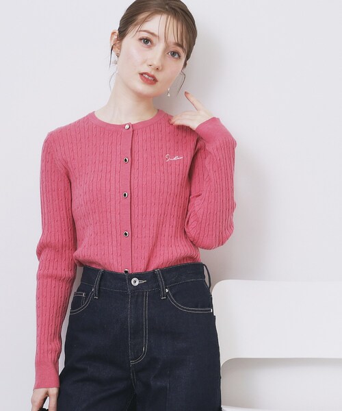 セール】クルーネックケーブルカーディガン【洗濯機OK】（カーディガン