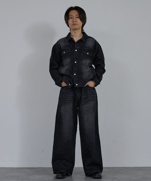AH ABAHOUSE(エーエイチアバハウス)の「BLAST WIDE BAGGY DENIM PANTS / ブラスト ワイドバギー デニムパンツ(デニムパンツ・メンズ・ブラック/サックスブルー/ブルー・44/46/48/42)」の4枚目の写真