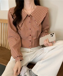 Girly Doll | 千鳥格子 ビッグカラーショート丈ブラウス(シャツ/ブラウス)