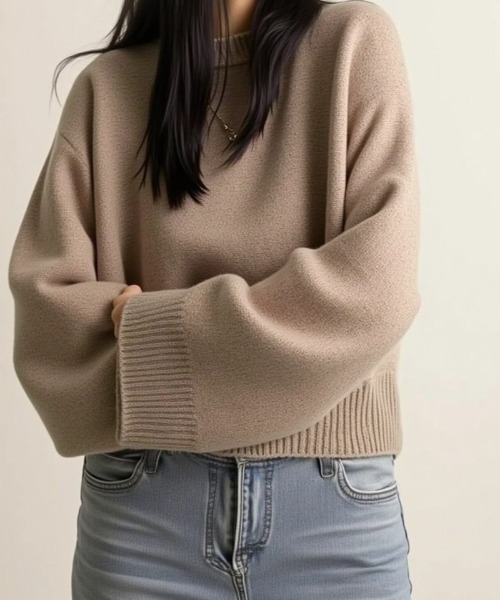 cammie(キャミー)の「ワイドスリーブニットトップス(ニット/セーター・レディース・グレー/ブルー/ベージュ/ダークグレー・F)」の6枚目の写真