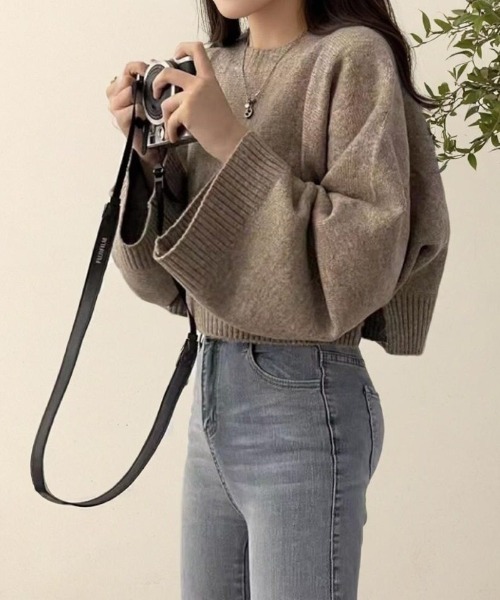 cammie(キャミー)の「ワイドスリーブニットトップス(ニット/セーター・レディース・グレー/ブルー/ベージュ/ダークグレー・F)」の7枚目の写真