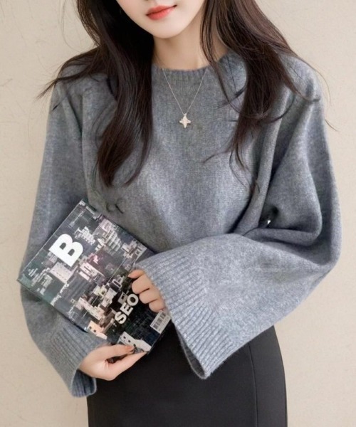 cammie(キャミー)の「ワイドスリーブニットトップス(ニット/セーター・レディース・グレー/ブルー/ベージュ/ダークグレー・F)」の16枚目の写真