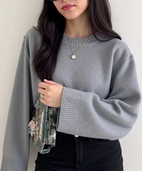 cammie(キャミー)の「ワイドスリーブニットトップス(ニット/セーター・レディース・グレー/ブルー/ベージュ/ダークグレー・F)」の17枚目の写真