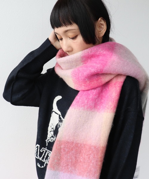 Three Four Time(スリーフォータイム)の「ブロックチェックBIGフリンジマフラー(ストール/ショール・レディース・オレンジ系その他/ピンク系その他/その他・FREE)」の22枚目の写真