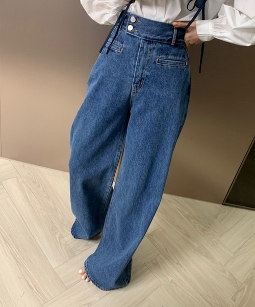 LAFFMO（ラフモ）の「ハイウエストワイドフレアデニムパンツ（デニムパンツ・レディース・ブラック/ブルー・S/M/L）」の19枚目の写真