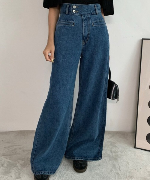 LAFFMO（ラフモ）の「ハイウエストワイドフレアデニムパンツ（デニムパンツ・レディース・ブラック/ブルー・S/M/L）」の20枚目の写真