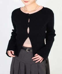 Reurie' | フロントカットアウトニットカーディガン/ 長袖 クルーネック クリスマス 赤ニット 肌見せ シンプル カジュアル モード フェミニン プルオーバー(ニット/セーター)