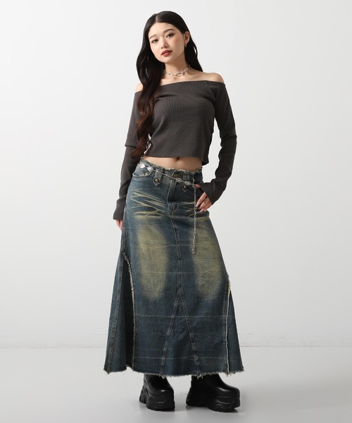 ANAP(アナップ)の「フリンジ デザイン スタッズ デニム ロング スカート(デニムスカート・レディース・ブルー・S/M)」の5枚目の写真