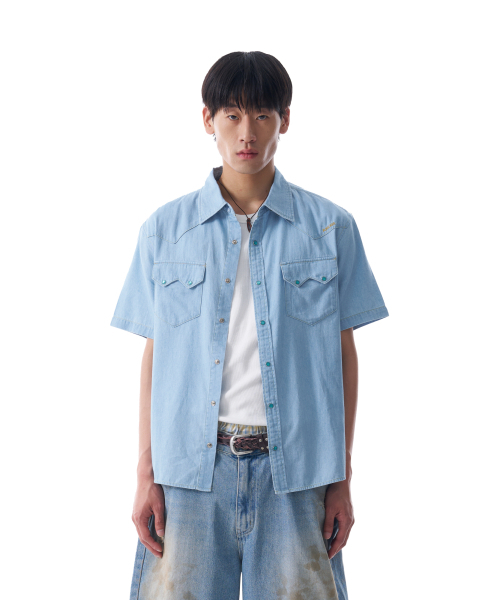 AAKAM（アーカム）の「Denim Western Shirts (Washed Blue)（シャツ/ブラウス・レディース・その他・1/2）」の6枚目の写真