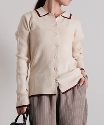 aquagarage | 襟付きリブニットバイカラーカーディガン(カーディガン/ボレロ)