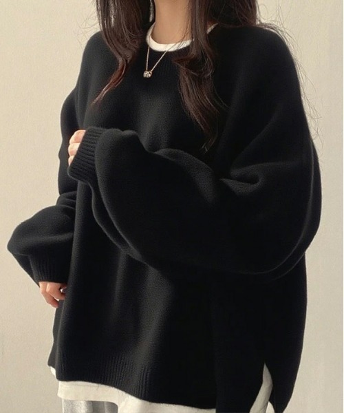 AMELY(エミリー)の「ふんわりルーズニットプルオーバー(ニット/セーター・レディース・ブラック/モカ/グレー/カーキブラウン・フリー)」の1枚目の写真
