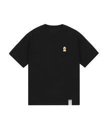 [ユニセックス]ダックフェイス刺繍スマイル半袖Tシャツ_ブラック