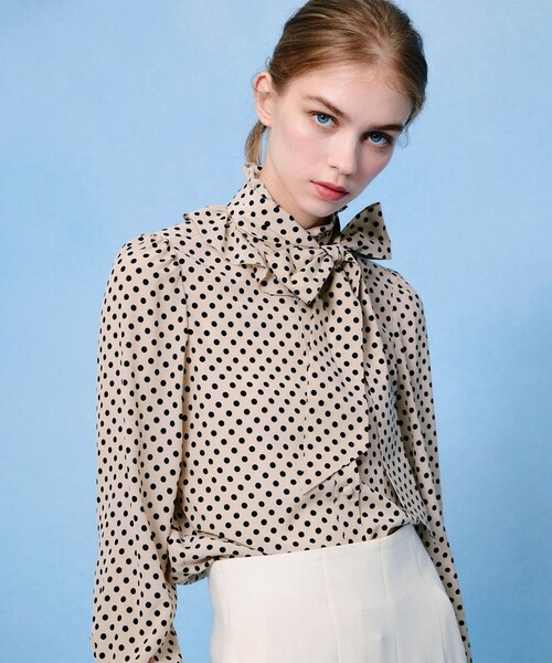 LOULOU WILLOUGHBY】デシンドットフリルボウタイブラウス（シャツ