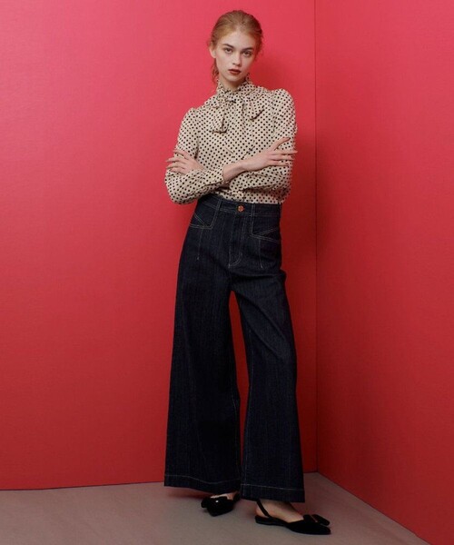 ◇【LOULOU WILLOUGHBY】デシンドットフリルボウタイBL（シャツ