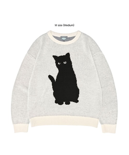 Video Jockey(ビデオジョッキー)の「★K-POPアイドル着用【UNISEX】VIDEO JOCKEY/blackcatニット(ニット/セーター・レディース・チャコール/ピンク/アイボリー・MEDIUM/LARGE)」の1枚目の写真