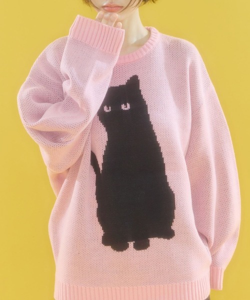 Video Jockey(ビデオジョッキー)の「★K-POPアイドル着用【UNISEX】VIDEO JOCKEY/blackcatニット(ニット/セーター・レディース・チャコール/ピンク/アイボリー・MEDIUM/LARGE)」の3枚目の写真