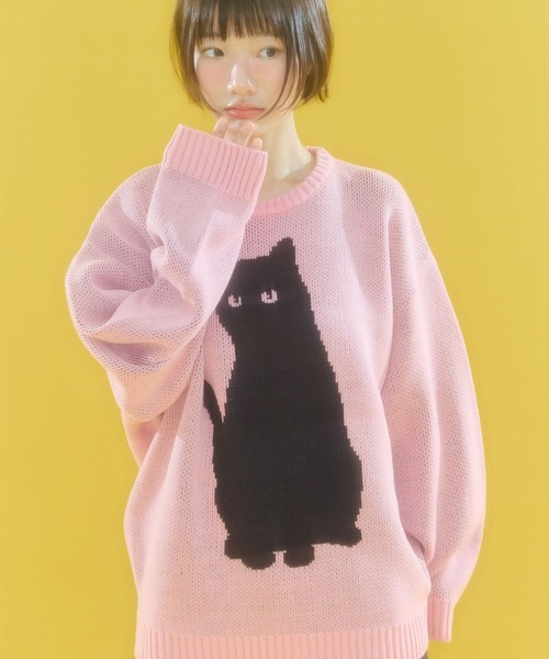 Video Jockey(ビデオジョッキー)の「★K-POPアイドル着用【UNISEX】VIDEO JOCKEY/blackcatニット(ニット/セーター・レディース・チャコール/ピンク/アイボリー・MEDIUM/LARGE)」の5枚目の写真