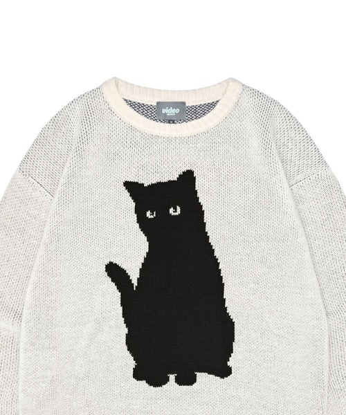 Video Jockey(ビデオジョッキー)の「★K-POPアイドル着用【UNISEX】VIDEO JOCKEY/blackcatニット(ニット/セーター・レディース・チャコール/ピンク/アイボリー・MEDIUM/LARGE)」の4枚目の写真