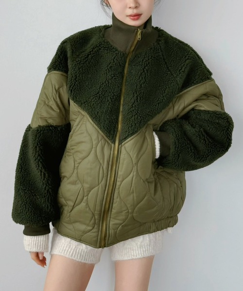 ボア×キルティングビッグシルエットブルゾン（ダウンジャケット/コート