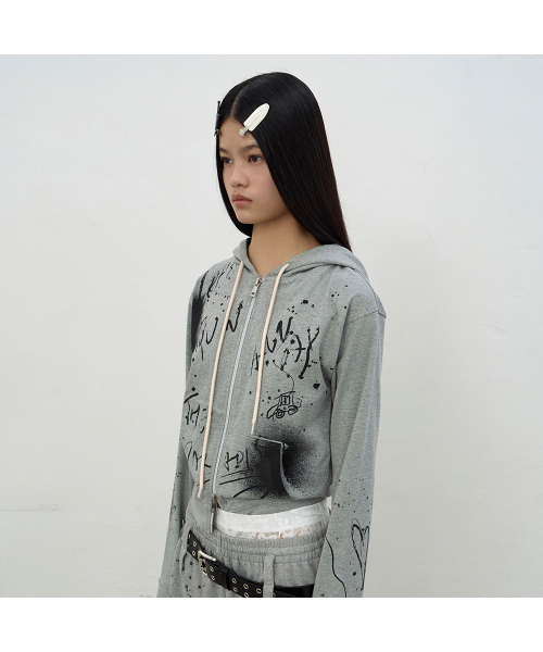 LCDC TM（エルシーディーシーティーエム）の「PRINTED HOODIE ZIP-UP (GREY)（パーカー・レディース・ライトグレー・SMALL/MEDIUM）」の4枚目の写真