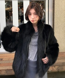 スタンドカラーフェイクファーコート