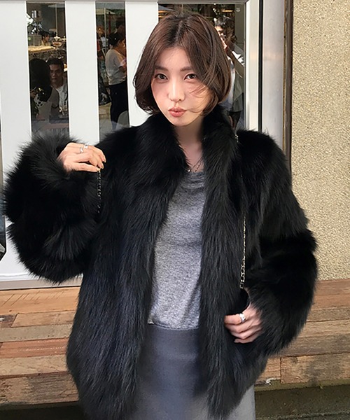 セール】スタンドカラーフェイクファーコート（その他アウター