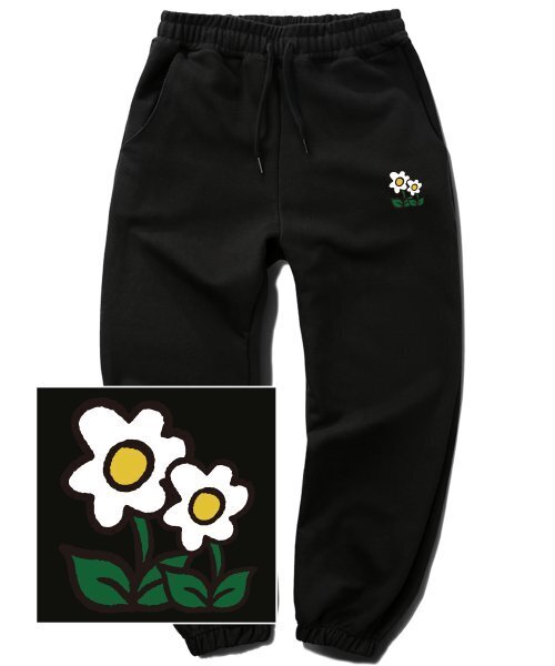 TRIPSHION(トリップション)の「DOUBLE FLOWER LOGO ジョガースウェットパンツ - ブラック(スウェットパンツ・メンズ・その他・MEDIUM/LARGE/X-LARGE)」の1枚目の写真