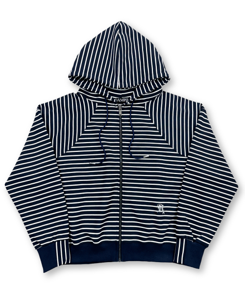 DAMISH(ダミシュ)の「ミッドナイトフラワーストライプフードジップアップ_ネイビー(パーカー・レディース・ネイビー・MEDIUM/LARGE)」の2枚目の写真