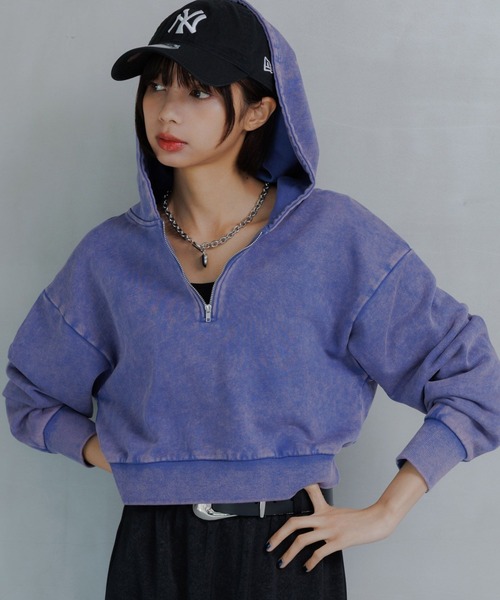 PAGEBOY（ページボーイ）の「ハーフZIPショートパーカー（パーカー・レディース・グレー/ブルー/チャコールグレー・FREE）」の3枚目の写真