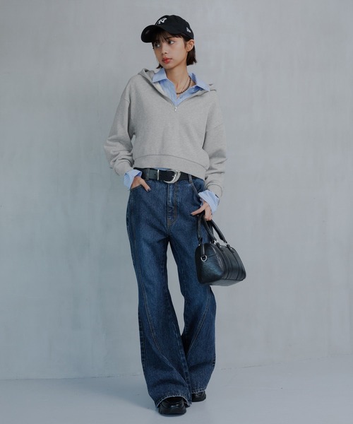 PAGEBOY（ページボーイ）の「ハーフZIPショートパーカー（パーカー・レディース・グレー/ブルー/チャコールグレー・FREE）」の12枚目の写真