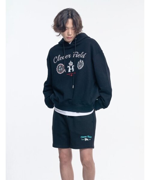 CLEVER FIELD(クレバーフィールド)の「クレバーエッセンシャルプリントスウェットショートパンツ_ブラック(その他パンツ・メンズ・その他・FREE)」の1枚目の写真