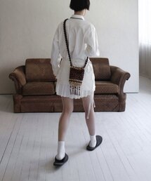 ハンドメイドタッセルウッドビーズバッグ_ブラウン