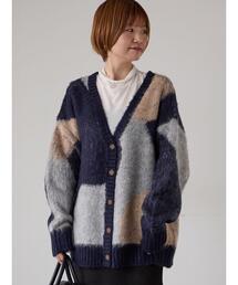 Lugnoncure | 起毛ジャカードパッチワーク風Vネックカーディガン(カーディガン/ボレロ)