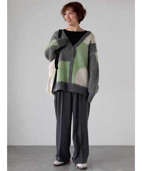 Lugnoncure(ルノンキュール)の「起毛ジャカードパッチワーク風Vネックカーディガン(カーディガン/ボレロ・レディース・グリーン/ネイビー/ブルー・F)」の8枚目の写真
