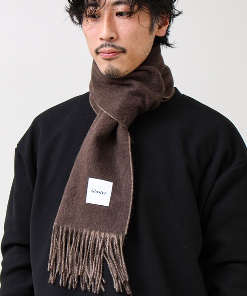 GLOSTER（グロスター）の「【カシミヤブレンド】ウールリバーシブルソリッドマフラー（マフラー・メンズ・ブラウン/イエロー/ネイビー/ブラック・FREE）」の18枚目の写真