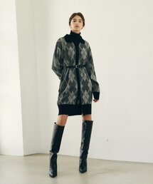 ダイヤアーガイルロングジップアップワンピース - ブラック