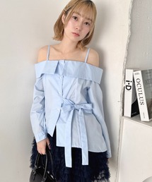 オフショルダーリボンブラウス