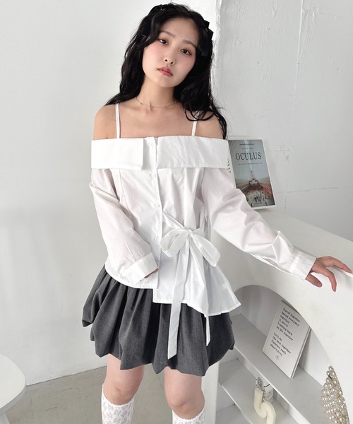 Loueme(ルエム)の「オフショルダーリボンブラウス(Tシャツ/カットソー・レディース・ブラック系その他/ライトブルー/ホワイト/ブルー系その他・FREE)」の11枚目の写真