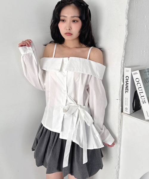 Loueme(ルエム)の「オフショルダーリボンブラウス(Tシャツ/カットソー・レディース・ブラック系その他/ライトブルー/ホワイト/ブルー系その他・FREE)」の10枚目の写真